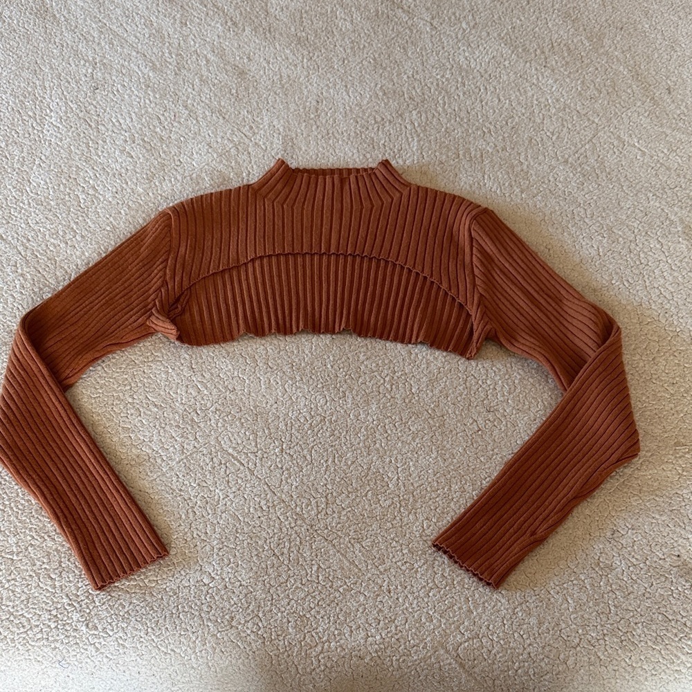 Pretty garden Terracotta Ribbed Long Sleeve Crop Top Large